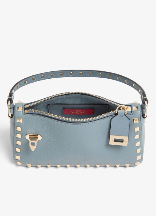 Valentino Garavani Rockstud Small handtas van kalfsleer met studs - detail 2 blauwgrijs