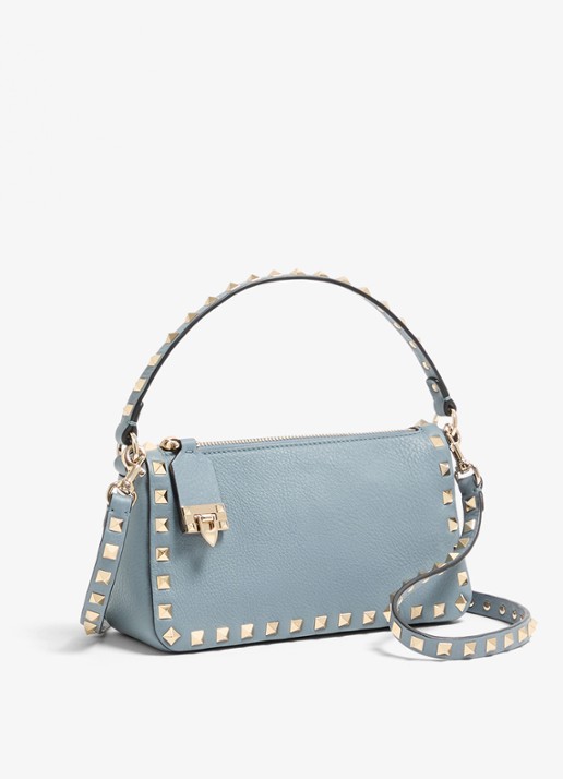 Valentino Garavani Rockstud Small handtas van kalfsleer met studs - voorkant 5 blauwgrijs