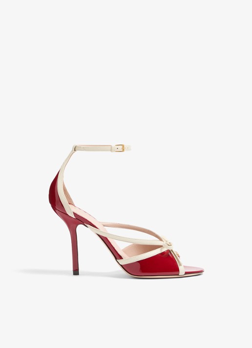 Valentino Garavani Sandalette van geitenleer met lakleren details
