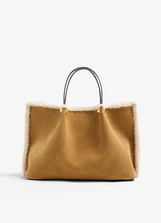 Valentino Garavani Shopper van kalfssuède met bloemborduring - achterkant 6 camel