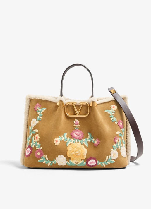 Valentino Garavani Shopper van kalfssuède met bloemborduring