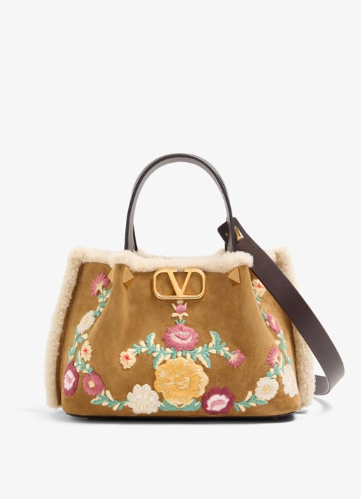 Valentino Garavani Shopper van kalfssuède met bloemborduring
