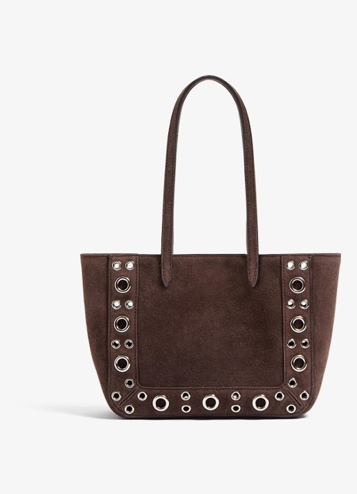 Valentino Garavani Shopper van suède met kralendecoratie - achterkant 7 donkerbruin