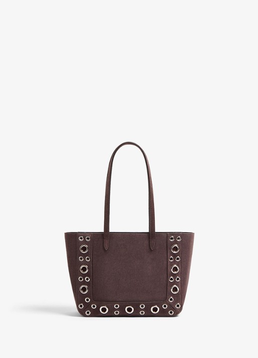 Valentino Garavani Shopper van suède met studs - achterkant donkerbruin