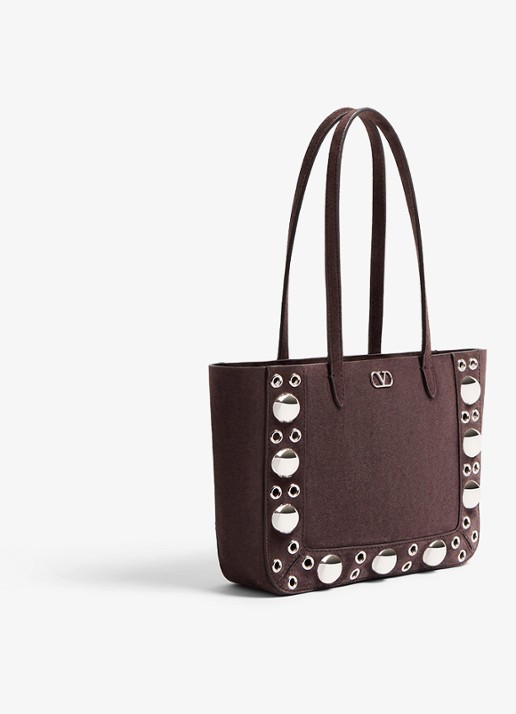 Valentino Garavani Shopper van suède met studs - detail 2 donkerbruin