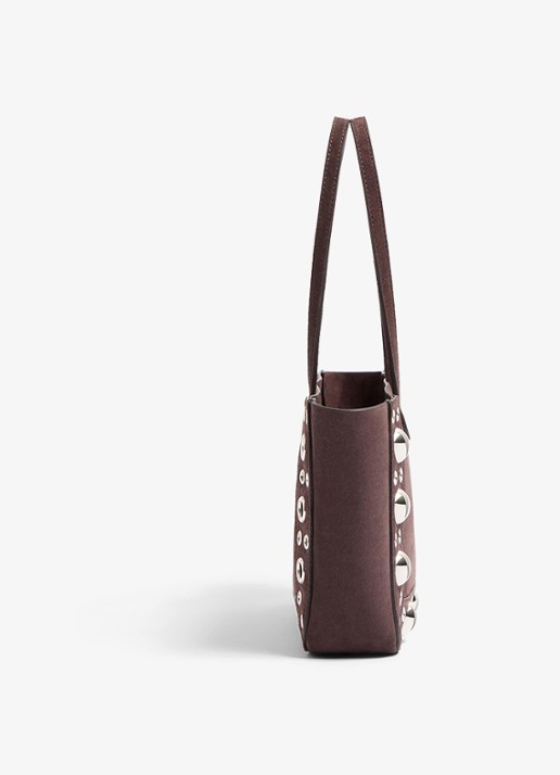 Valentino Garavani Shopper van suède met studs - detail 3 donkerbruin