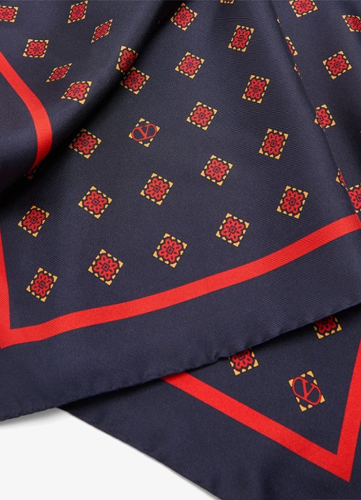 Valentino Garavani Sjaal van zijde met print 60 x 60 cm - detail 3 donkerblauw