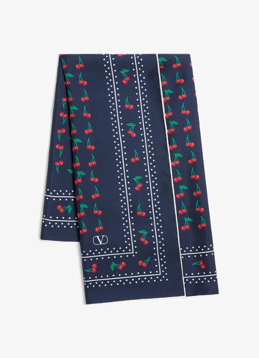 Valentino Garavani Sjaal van zijde met print 70 x 70 cm - voorkant 3 donkerblauw