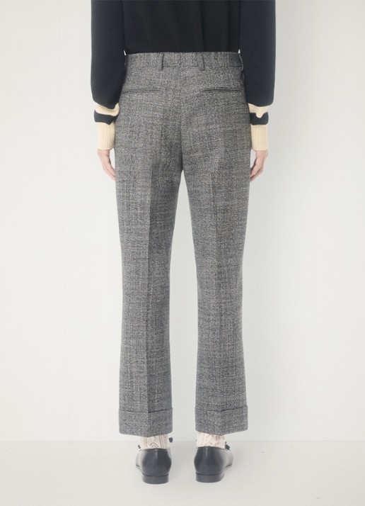 Valentino Garavani Slim fit pantalon van scheerwol met gemêleerd dessin - achterkant 3 grijsmele