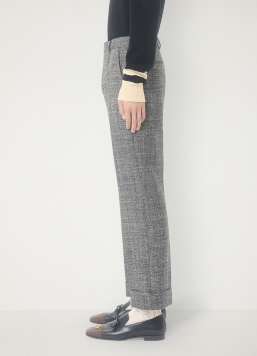 Valentino Garavani Slim fit pantalon van scheerwol met gemêleerd dessin - detail 5 grijsmele