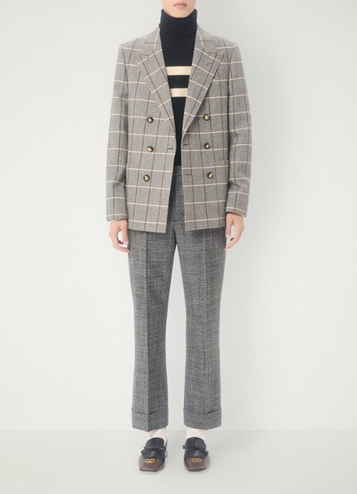 Valentino Garavani Slim fit pantalon van scheerwol met gemêleerd dessin - voorkant 2 grijsmele