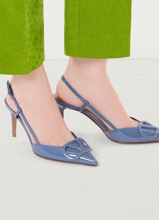 Valentino Garavani Slingback van kalfsleer met lakfinish - voorkant 7 blauw
