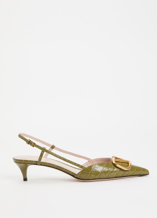 Valentino Garavani Slingback van leer met crocostructuur