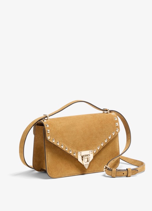 Valentino Garavani Small crossbodytas van lamssuède - voorkant 2 camel