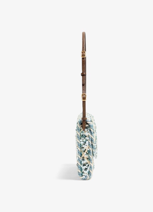 Valentino Garavani Small schoudertas met pailletten en leren details - detail blauw