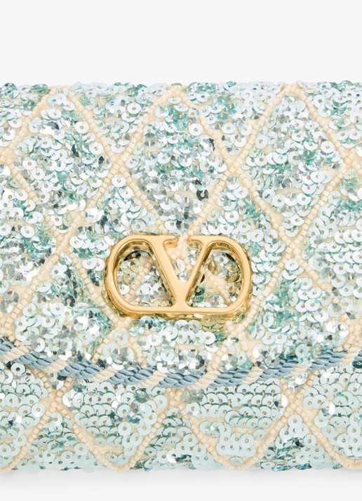 Valentino Garavani Small schoudertas met pailletten en leren details - detail 3 blauw