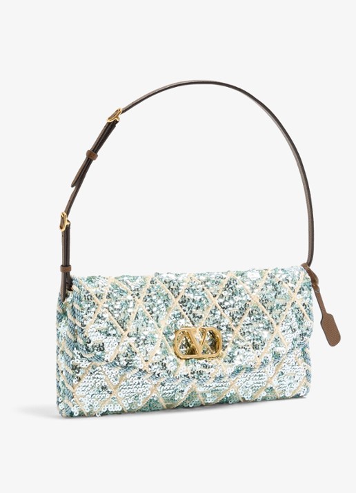 Valentino Garavani Small schoudertas met pailletten en leren details - voorkant 7 blauw