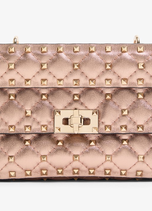 Valentino Garavani Small schoudertas van lamsleer met metallic finish - detail 5 oudroze