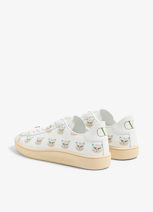 Valentino Garavani Sneaker van kalfsleer met print - achterkant 5 wit