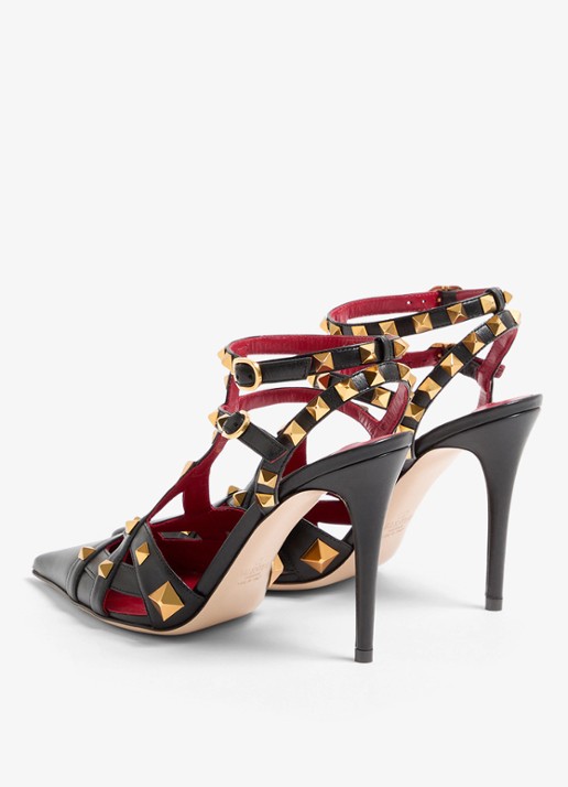 Valentino Garavani Studdy sandalette van geitenleer met studs - achterkant zwart
