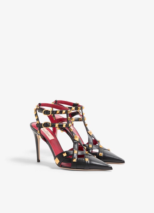 Valentino Garavani Studdy sandalette van geitenleer met studs - detail 2 zwart