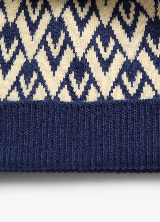 Valentino Garavani Toute la V fijngebreide muts van scheerwol met ingebreid patroon - detail 4 donkerblauw