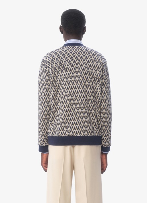 Valentino Garavani Toute la V fijngebreide pullover van scheerwol met grafische print - achterkant donkerblauw