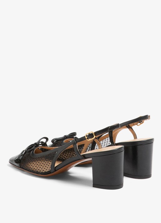 Valentino Garavani Valet Du Roi slingback van geitenleer met mesh details - achterkant zwart