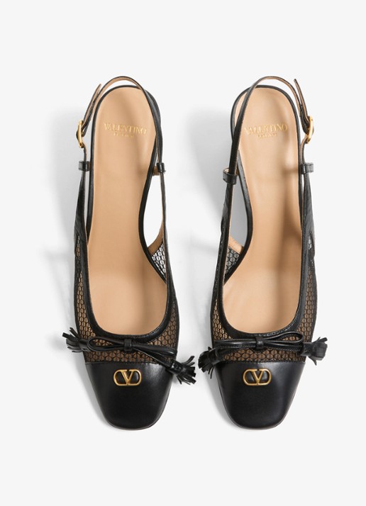 Valentino Garavani Valet Du Roi slingback van geitenleer met mesh details - detail 4 zwart