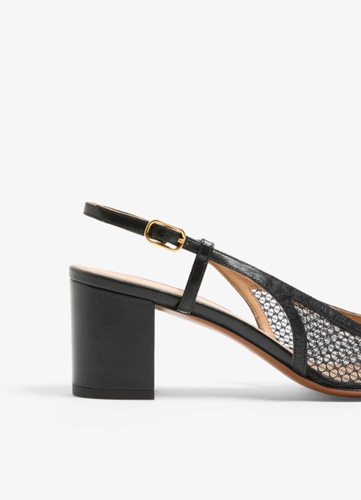 Valentino Garavani Valet Du Roi slingback van geitenleer met mesh details - detail 7 zwart