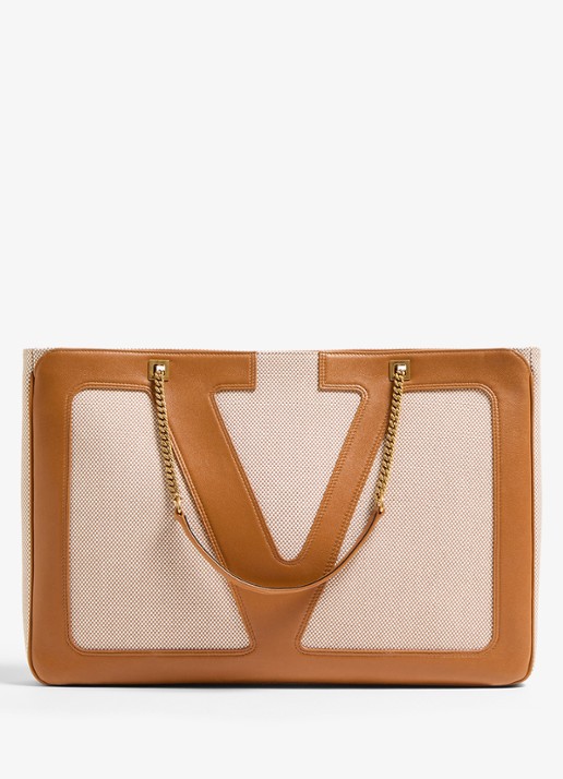 Valentino Garavani Viva Superstar Large schoudertas van canvas met lamsleren details