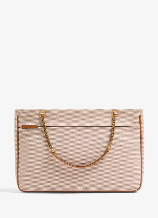 Valentino Garavani Viva Superstar Medium schoudertas van canvas met lamsleren details - achterkant camel
