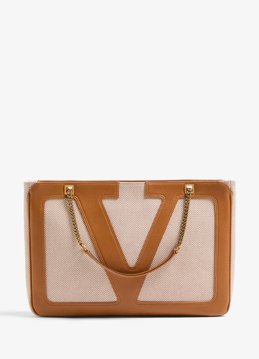 Valentino Garavani Viva Superstar Medium schoudertas van canvas met lamsleren details