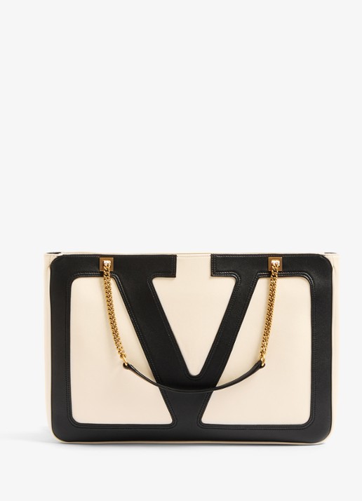 Valentino Garavani Viva Superstar Medium schoudertas van lamsleer - voorkant gebroken wit