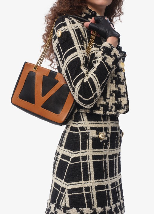Valentino Garavani Viva Superstar Small schoudertas van lamsleer - voorkant 3 bruin