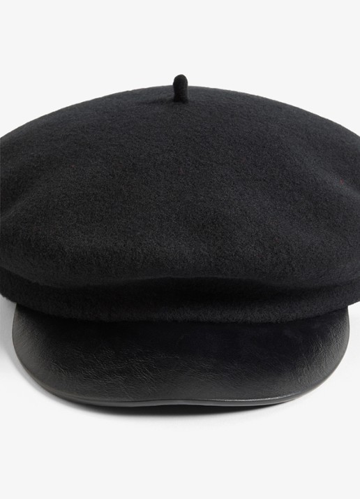Valentino Garavani Vlogo Signature flatcap van wol met leren details - detail 4 zwart