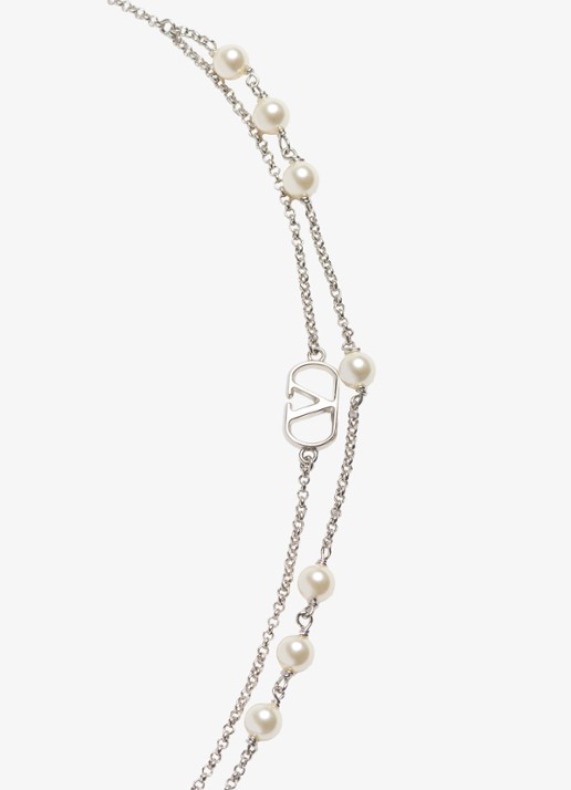 Valentino Garavani Vlogo Signature ketting met parel - detail zilver