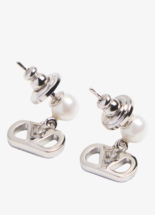 Valentino Garavani Vlogo Signature oorstekers met parel - detail 3 zilver