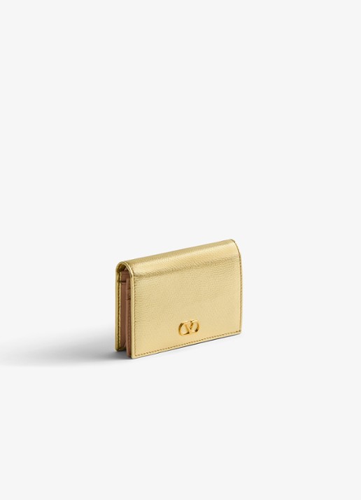 Valentino Garavani VLogo Signature portemonnee van kalfsleer met metallic finish - detail 4 goud