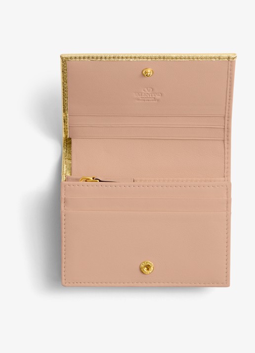 Valentino Garavani VLogo Signature portemonnee van kalfsleer met metallic finish - voorkant 3 goud