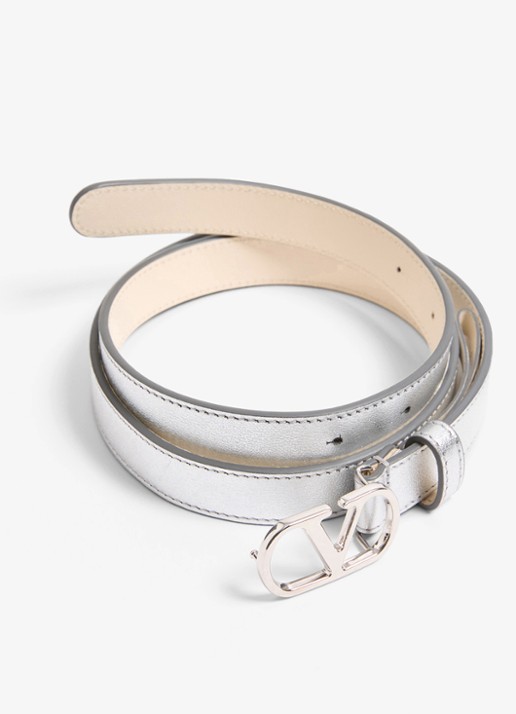 Valentino Garavani VLogo Signature riem van kalfsleer met metallic finish - detail 3 zilver