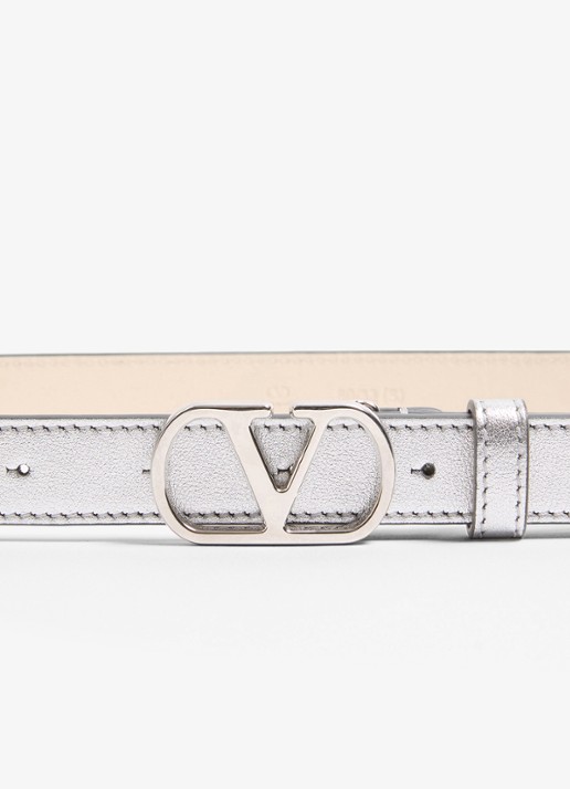 Valentino Garavani VLogo Signature riem van kalfsleer met metallic finish - detail 4 zilver