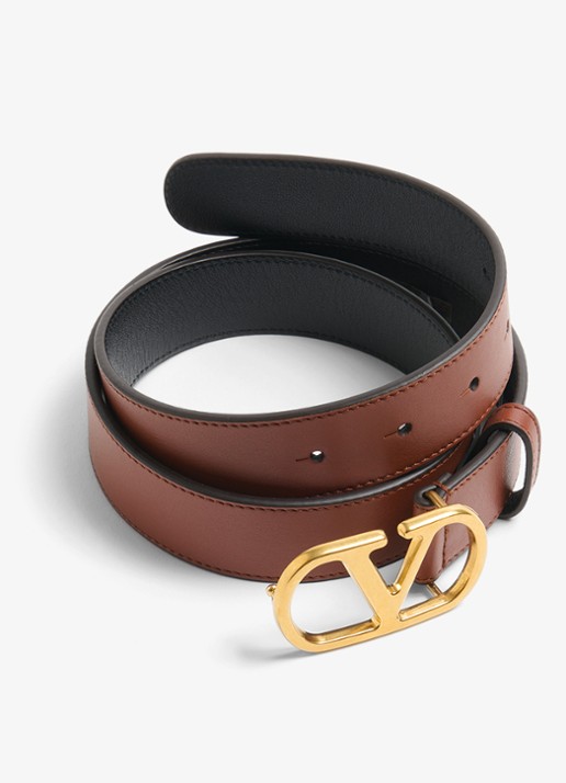 Valentino Garavani VLogo Signature riem van kalfsleer - detail roestbruin