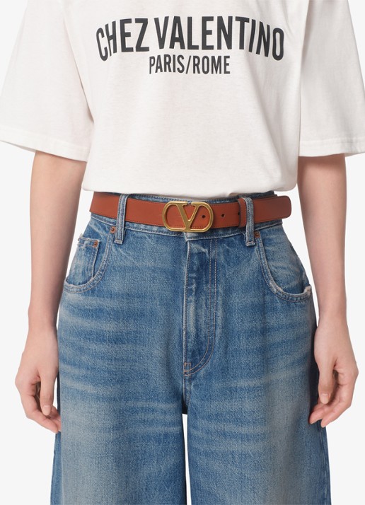 Valentino Garavani VLogo Signature riem van kalfsleer - voorkant 4 roestbruin