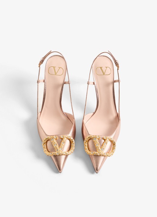 Valentino Garavani VLogo Signature slingback van schapenleer met metallic finish - detail 4 roze