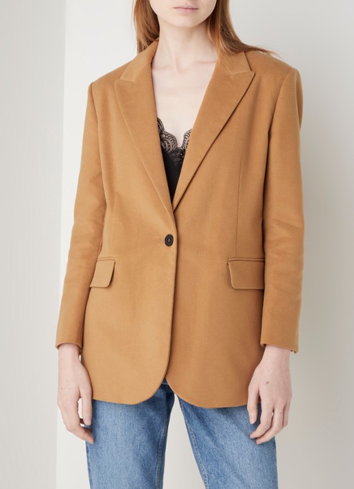 Valmon single breasted blazer van velours - detail 2 camel