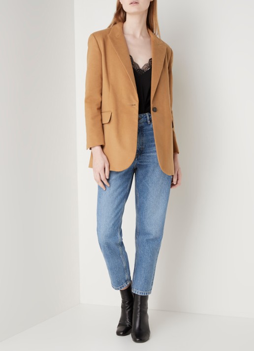 Valmon single breasted blazer van velours - voorkant 4 camel