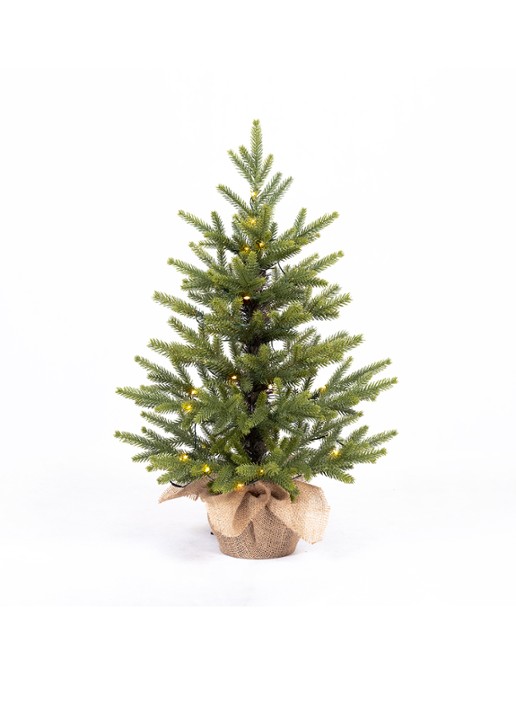 Van Der Gucht Detroit kunstkerstboom met LED verlichting 60 cm - voorkant groen