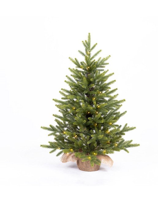 Van Der Gucht Detroit kunstkerstboom met LED verlichting 75 cm - voorkant groen