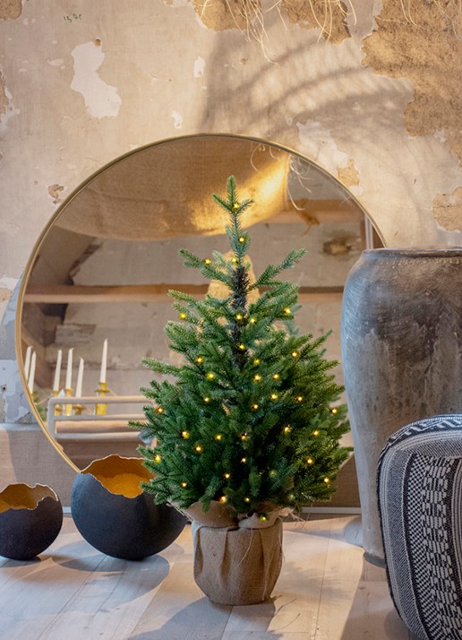 Van Der Gucht Detroit kunstkerstboom met LED verlichting 75 cm - voorkant 2 groen